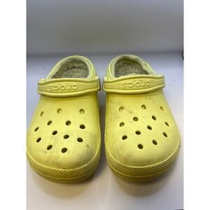 Crocs Classic Lined Clog Faux Fur Yellow Comfort‎ Slip On Shoes Womens 8 lightwt